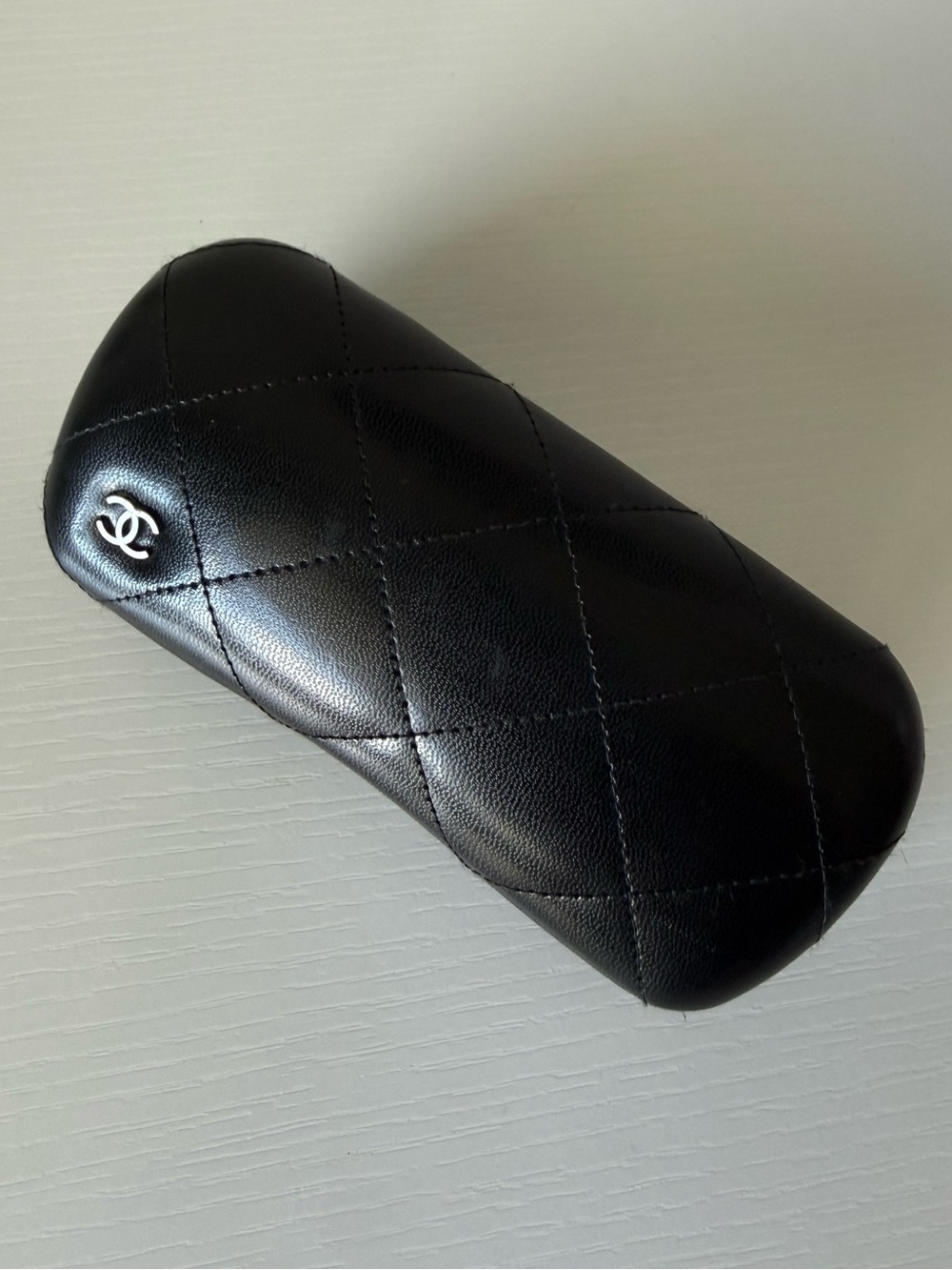 CHANEL Black Quilted Leather Sunglasses Case with Silver CC